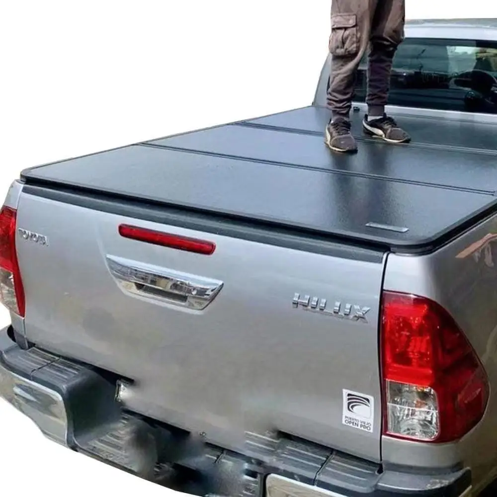 Aluminum Alloy Pickup Truck Bed Cover Hard Four Tri Fold Tonneau Cover For toyotas Hilux Revo Vigo Pickup Truck Bed Cover