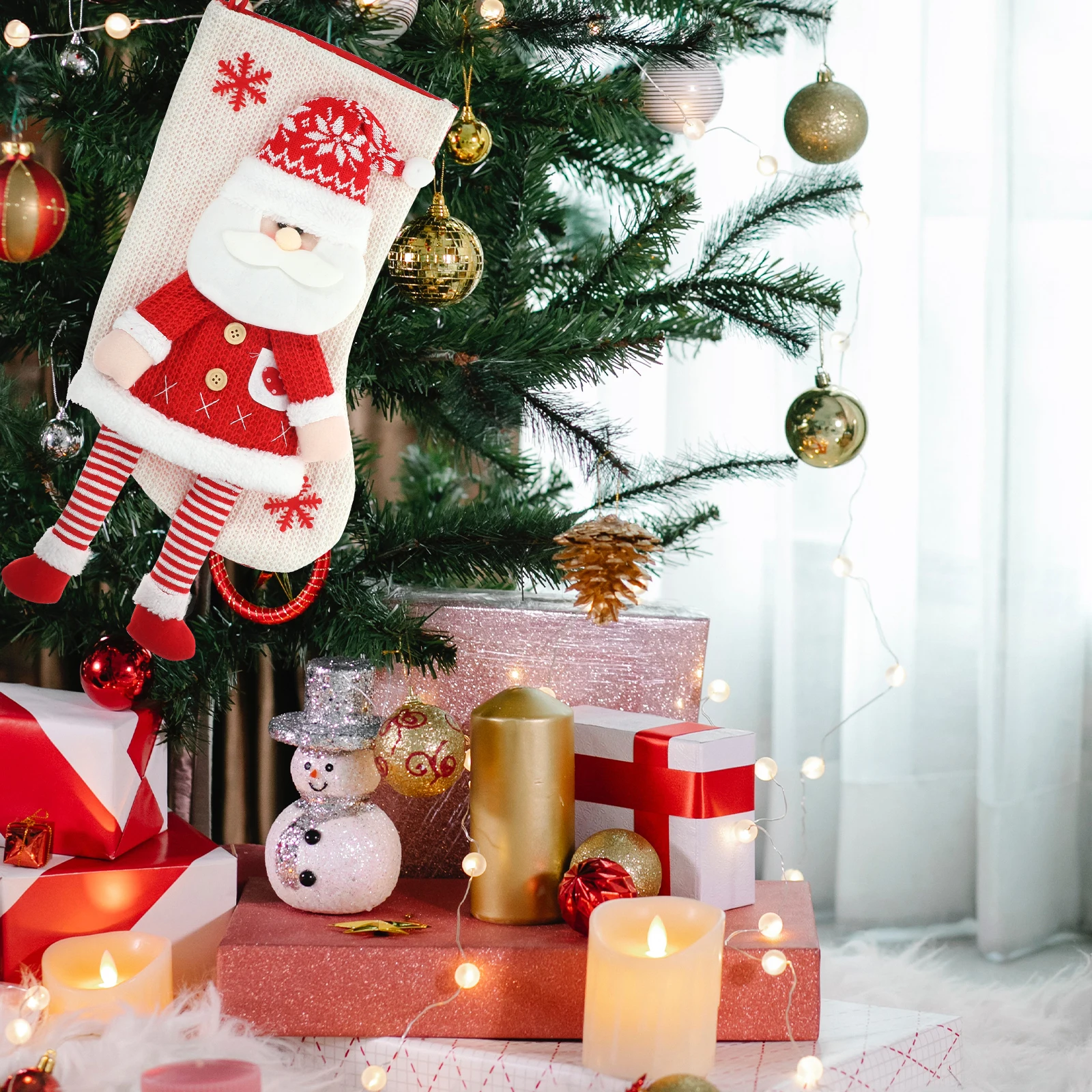 

Christmas Gift Socks Holiday Stockings Xmas Party Decoration Large Size Candy Bag Christmas Tree Ornament Soft Embroidered Style
