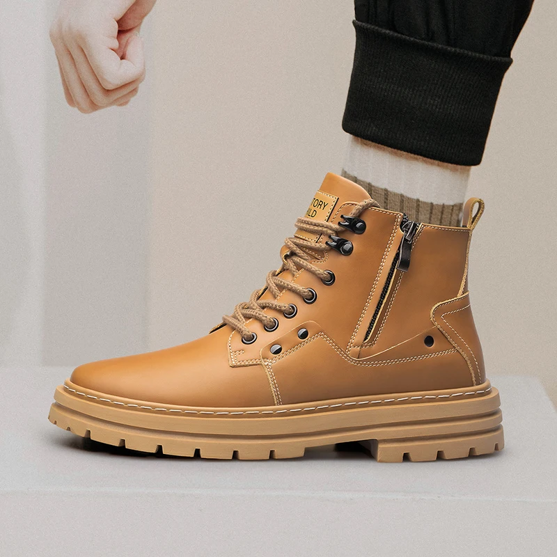 Fashionable Personalized Knight Boots Men's Work Wear Boots Ankle Boots Men's Genuine Leather Casual Short Boots Elevated Shoes image 5