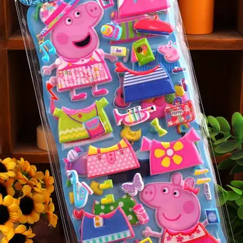 小豬佩奇服裝秀雙層泡泡貼紙小豬卡通圖案兒童筆記本水杯貼紙玩具聖誕禮物 12 最佳銷售 小豬佩奇貼紙 - №9
