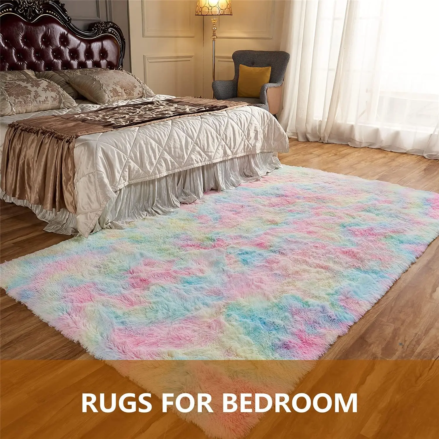 VIKAMA Tie-Dye Plush Carpet 1.3x2FT Living Room Soft Girls Bedroom Bed Blanket Children\'s Room Decorative Non-Slip Floor Mat