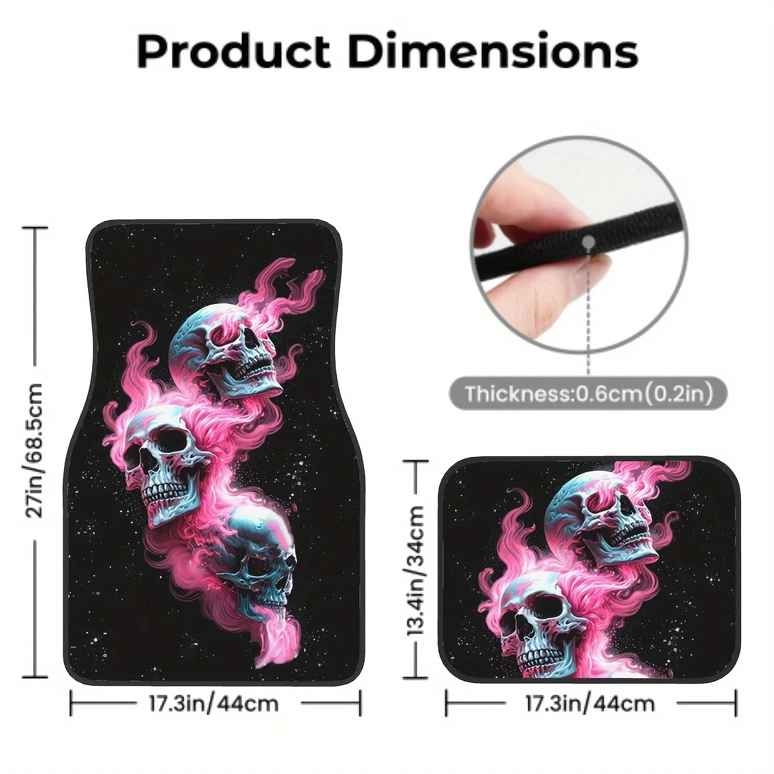 4pcs Pink Skull Print Car Floor Mats Set - Front & Rear Full Coverage Auto Interior Accessories, Crystal Velvet Vehicles Floor M
