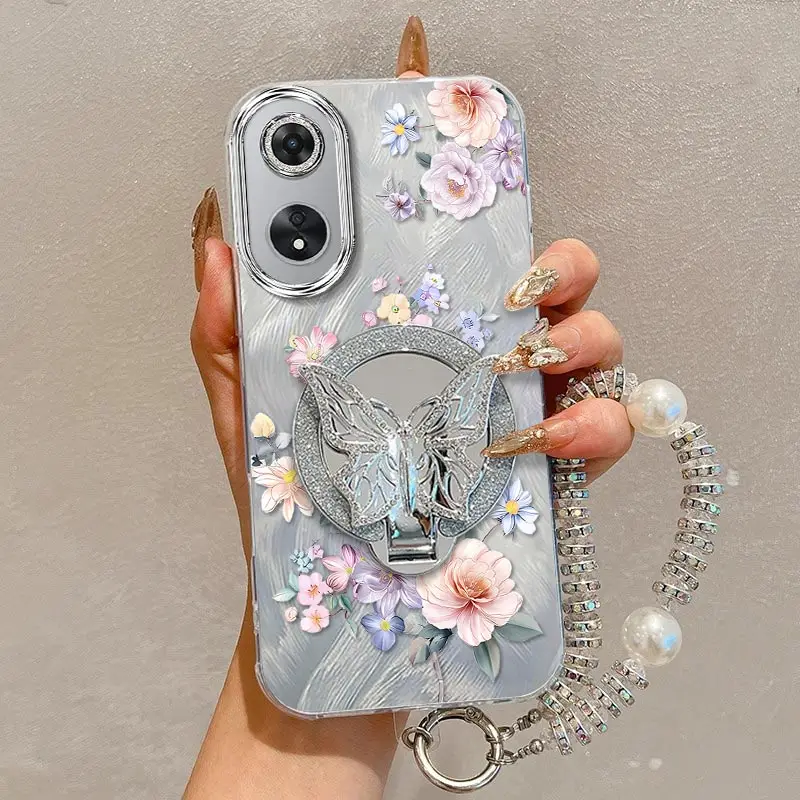 

A 78 Exquisite flowers Bracelet Holder Phone Case For OPPO A78 A57 A77S A76 A74 A77 A72 A9(2020) A92 A94 A95 A96 A7N Cover