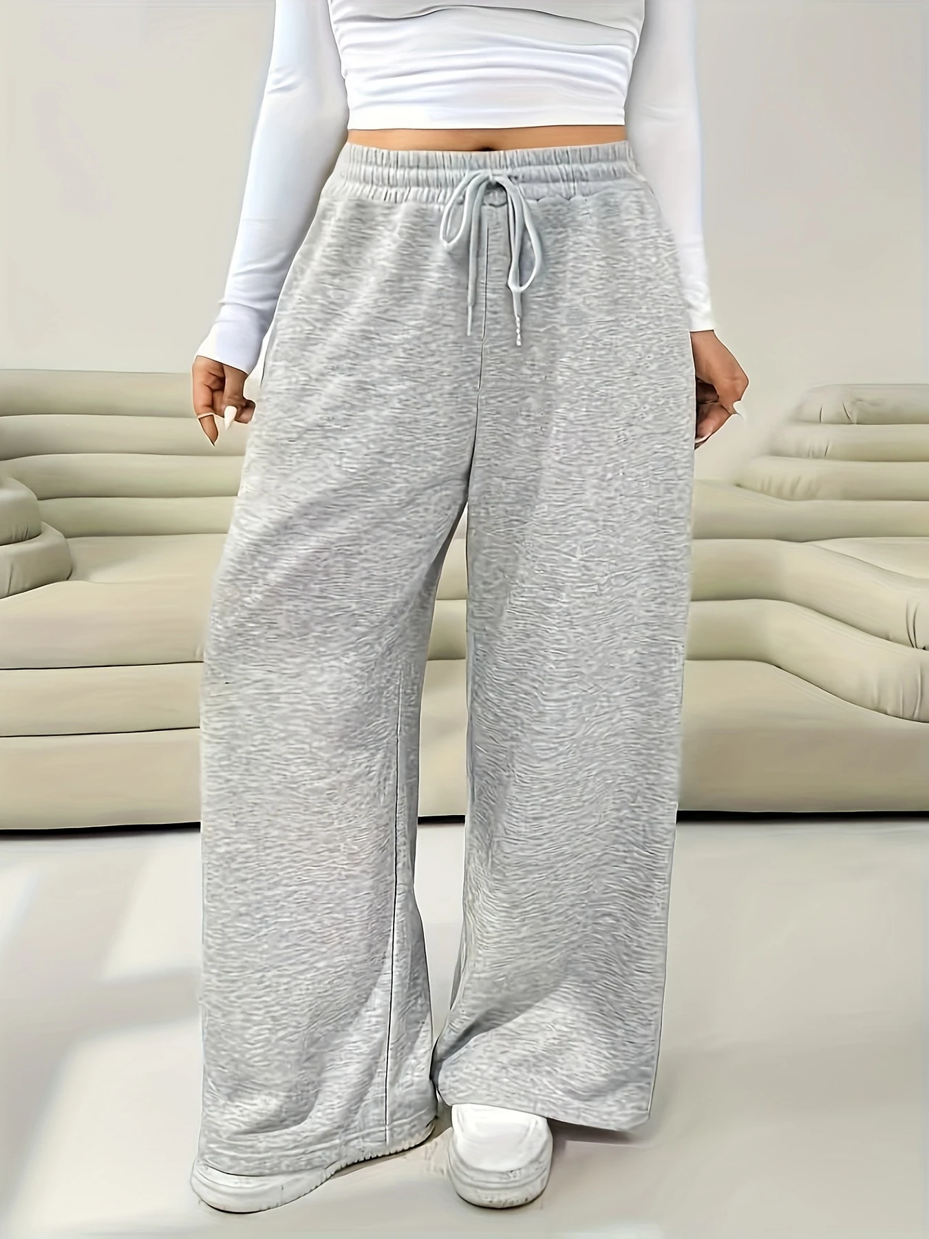 Women's Comfortable Casual Solid-color Low-rise Wide-leg Sweatpants, Suitable for Autumn and Winter Women Pants