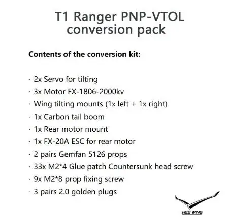 HEE WING T-1 VTOL HEEWING/HEE WING Ranger T1-PNP VTOL pacchetto di conversione FPV Airplane 730MM wingspan EPP FPV Drone Aircraft