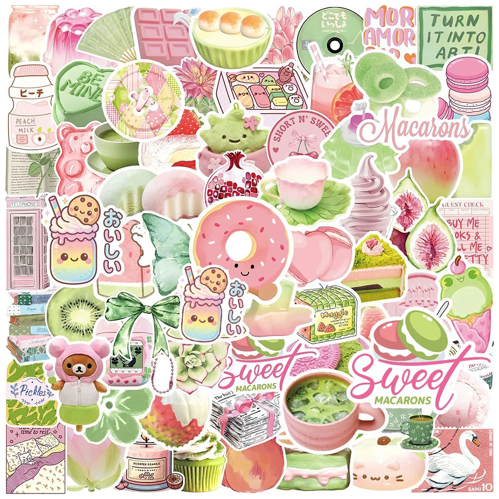 

10/30/50/100pcs INS Fresh Green Style Food Stickers Cute Cartoon Aesthetic Sticker Fridge Phone Luggage Laptop Decals Decoration