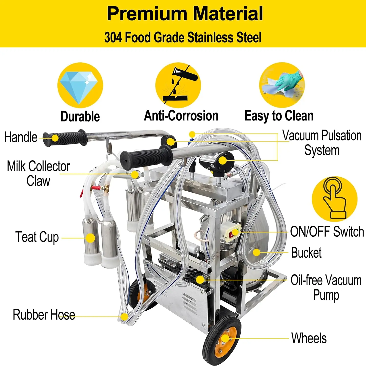 소용 전동 착유기 25L 자동 무오일 진공 펌프 염소 착유기 스테인리스 스틸 젖소 농장 착유 장비