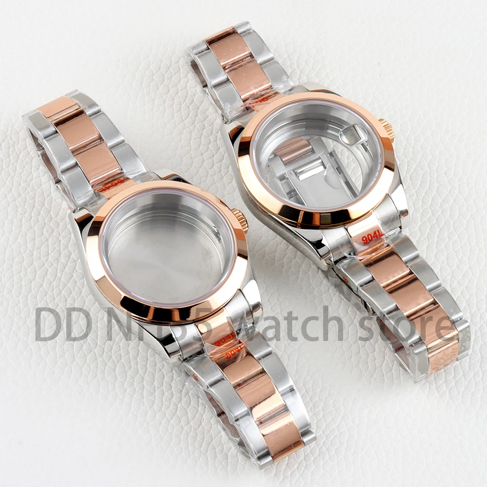 36mm/39mm caixa de relógio 20mm aço inoxidável polido pulseira ostra vidro safira para datejust nh35 nh36 movimento 28.5mm dial