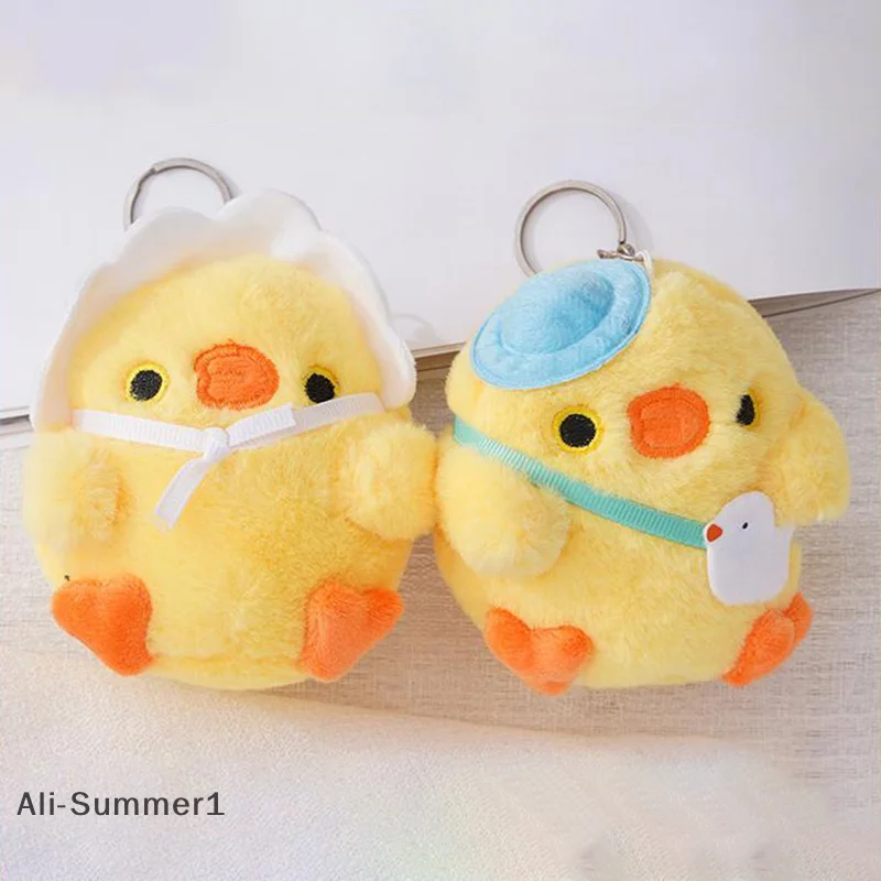 

【E】8 см маленькая желтая курица плюшевая игрушка брелок с кристаллами бархатная плюшевая кукла мини-сумка ключ кулон пара брелок детские игрушки