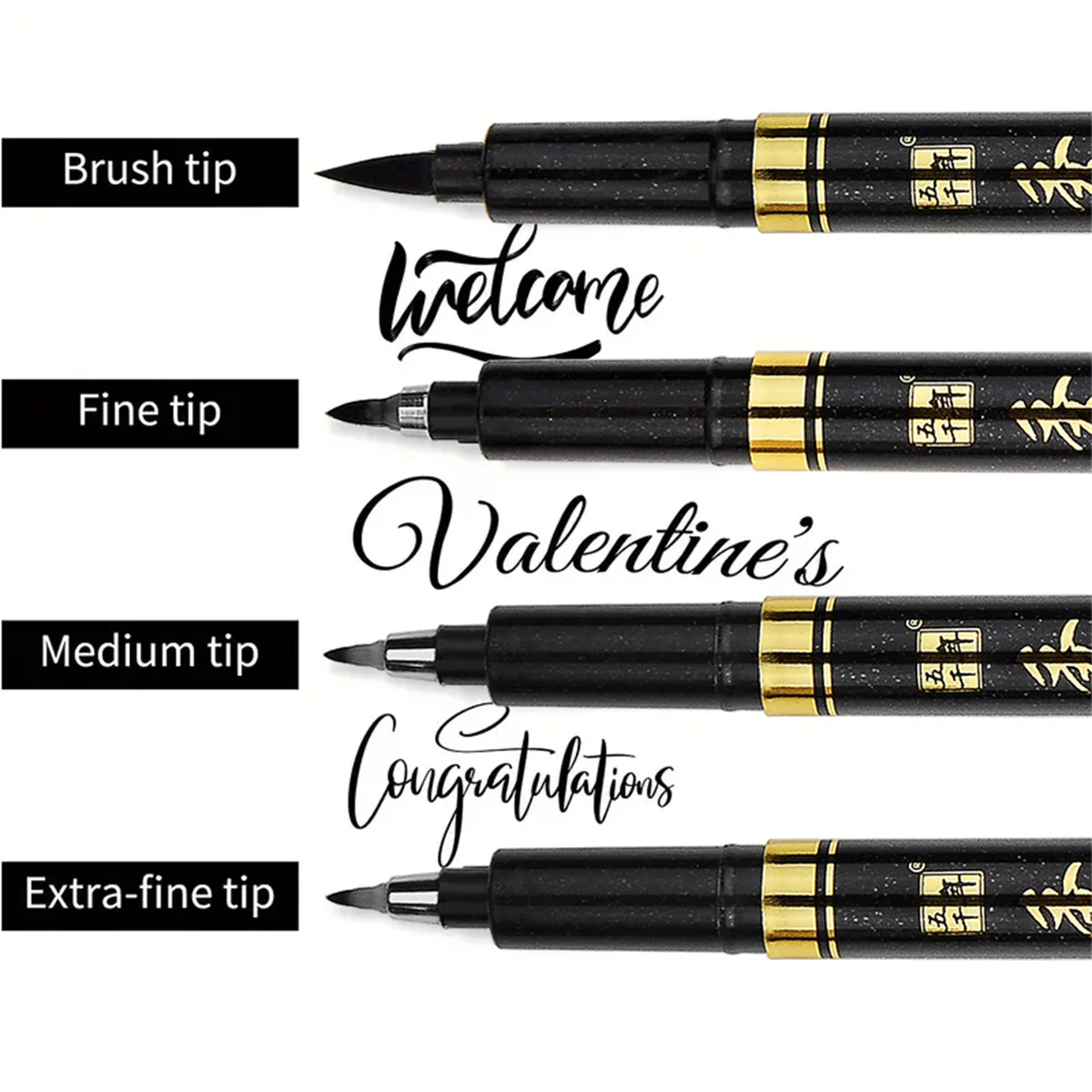 

4pcs Hand Lettering Calligraphy Pen Set Extra Fine Brush Waterproof Pigment for Beginners Writing Signature Drawing Art Supplies