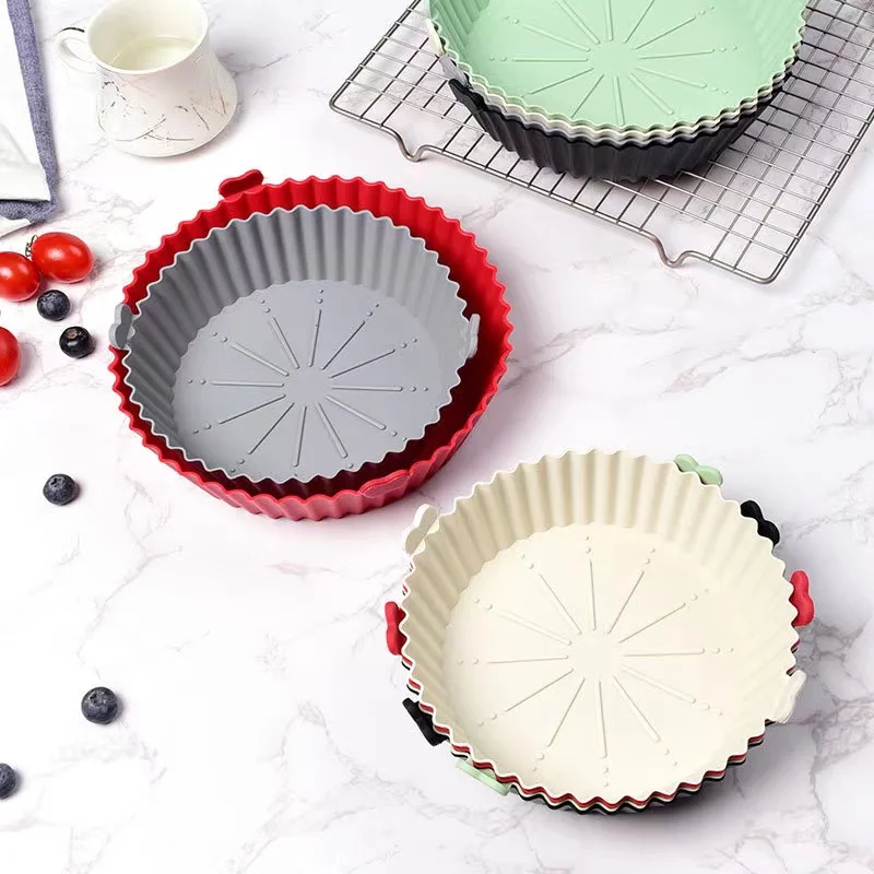 Silicone Air Fryer Baking Tray Reusable Baking Basket Grill Pan Food-grade Non-stick Fryers  Baking Pan Kitchen Accessories