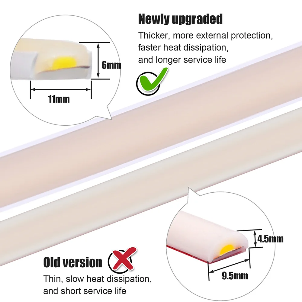 Tira de luces LED COB de neón, iluminación lineal Flexible de cuerda de silicona, CC de 12V y 24V, regulable, 320LED/m, 1m, 2m, 5m, 10m, 15m, 20m,