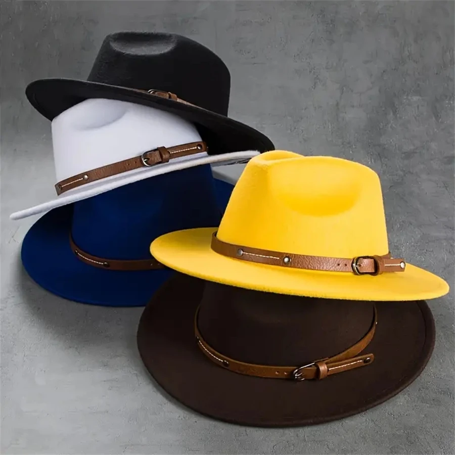 A Men\'s Western Cowboy Hat Retro Felt Top Hat Leather Buckle Accessories Jazz Hat Multi-Colored For Women To Wear