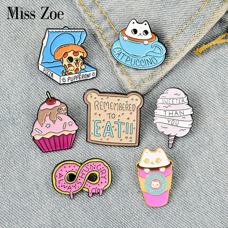 Sweetheart Enamel Pin Custom Cake Coffee Bread Pizza Brooches Bag Clothes Lapel Pin Afternoon Tea Badge Honey Jewelry Gift