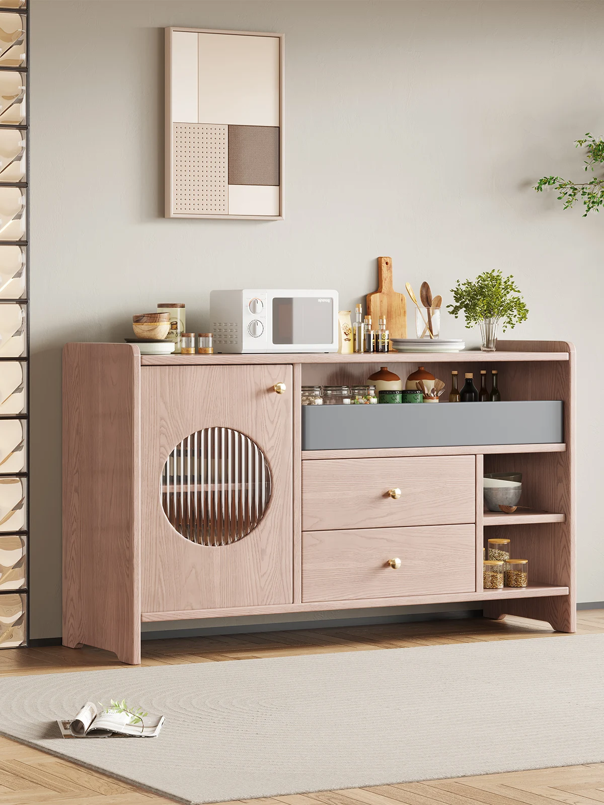 

Nordic ash wood solid wood dining side cabinet wine cabinet modern simple storage tea cabinet multi-functional storage household