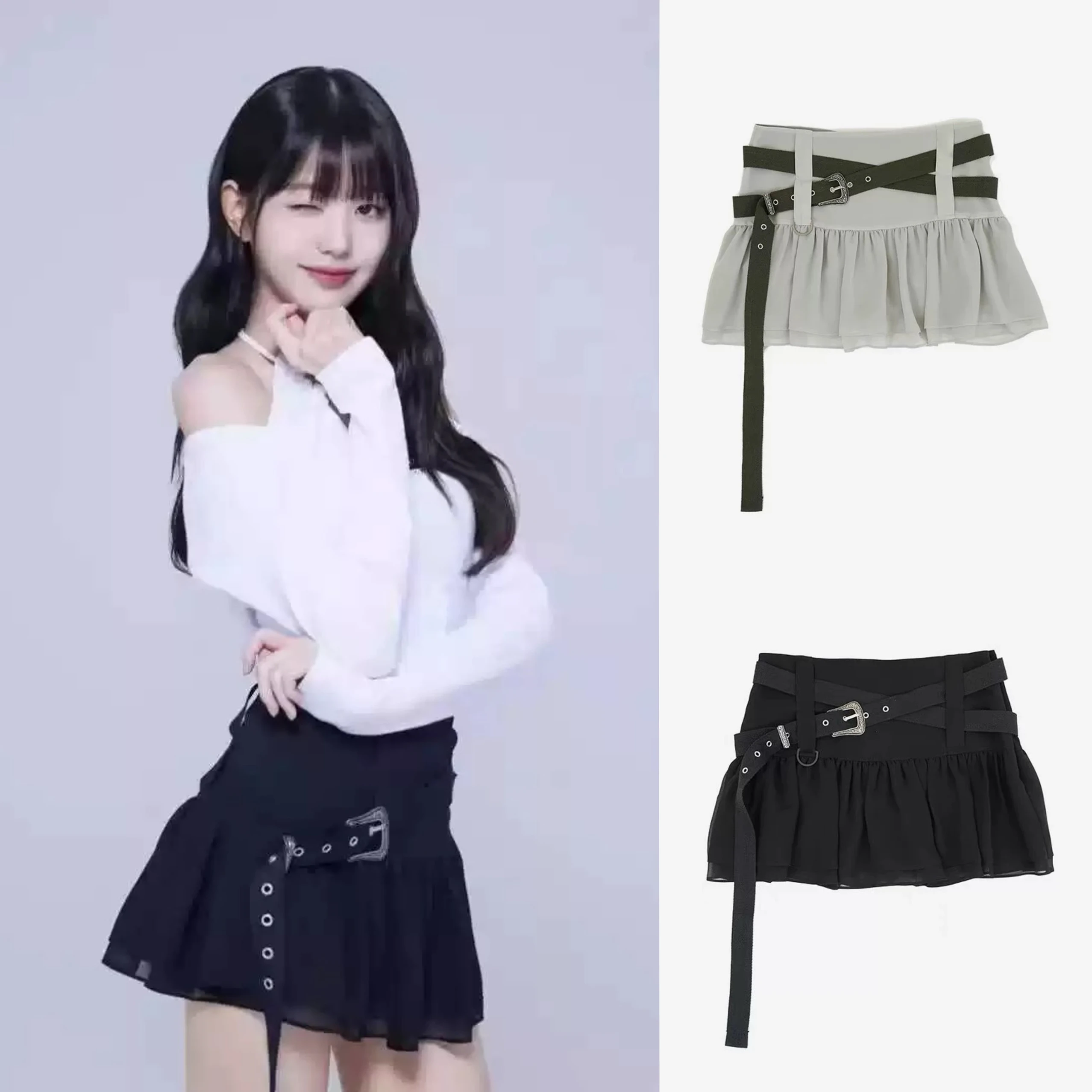 

Корейская юбка Sle ort Плиссированная юбка Шифоновый пояс с кружевной отделкой Spicy Girl Юбка трапециевидной формы с низкой талией для женщин 8-24 лет