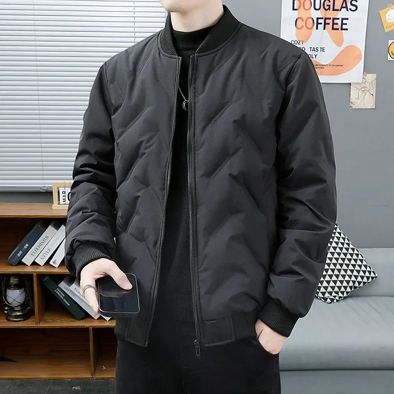 Casual Mens Bomber Jacket Diamond Quilted Thick Warm Cotton Coat Rib Collar Soft Loose Fit Daily Winter Outerwear Men Women
