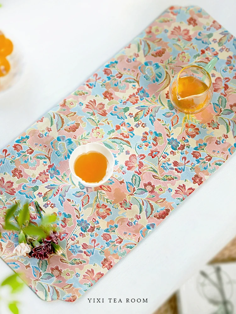 

Китайский чайный коврик-салфетка из шелкового бархата, впитывающий воду, современный узор, для дома, для обеденного стола, художественный текстиль