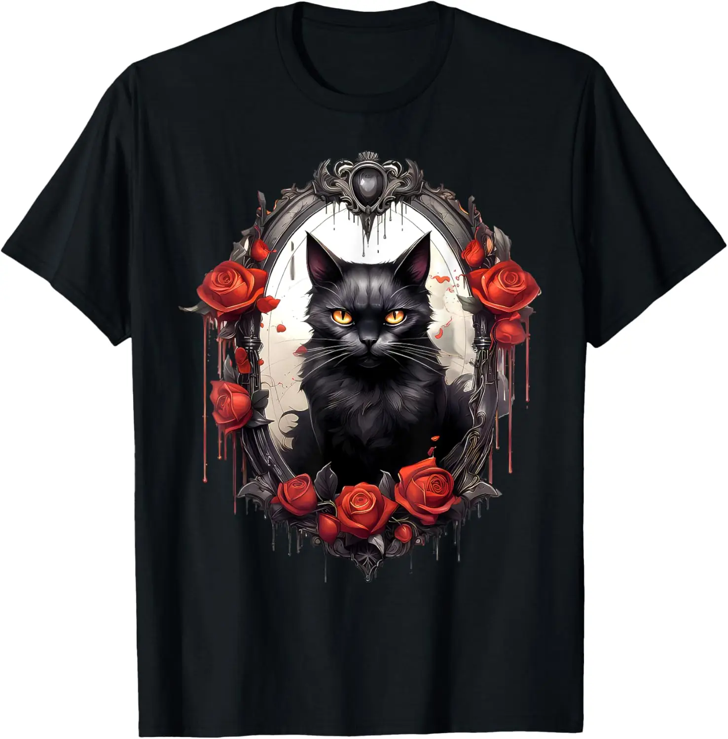 Aesthetic Black Cat Rose Flower Gothic Vintage Cat Lover T-Shirt