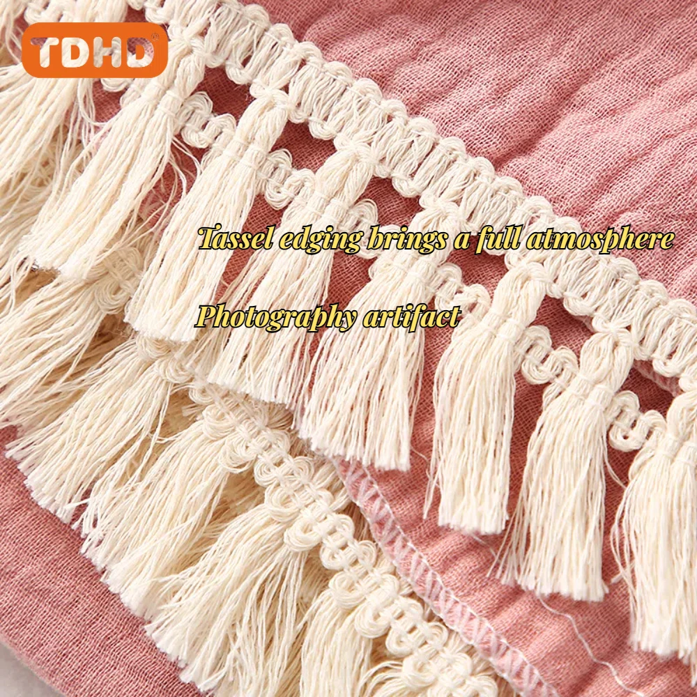TDHD Cotton Muslin Swaddle Blankets for Newborn Baby Tassel Receiving Blanket New Born Swaddle Wrap Infant Sleeping Quilt Bed Co image 4