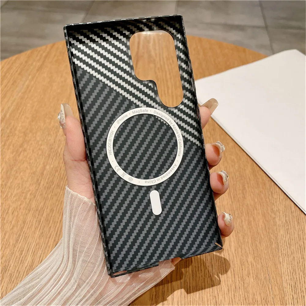 Ultradünne magnetische Hülle mit Carbonfaser-Textur für Samsung S25 S24 S23 S22 Note10 Plus 20 Ultra für MagSafe Wireless Charging Cover – Detail 7