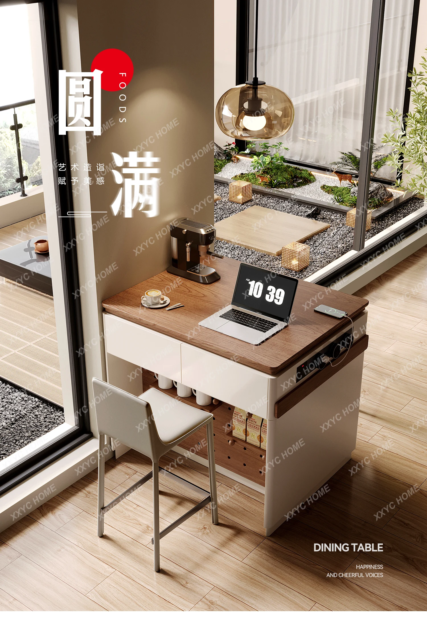 

Шкаф-сервант, шкаф для хранения в гостиной, простой перевернутый настольный светильник, роскошный обеденный стол, островной стол, шкаф