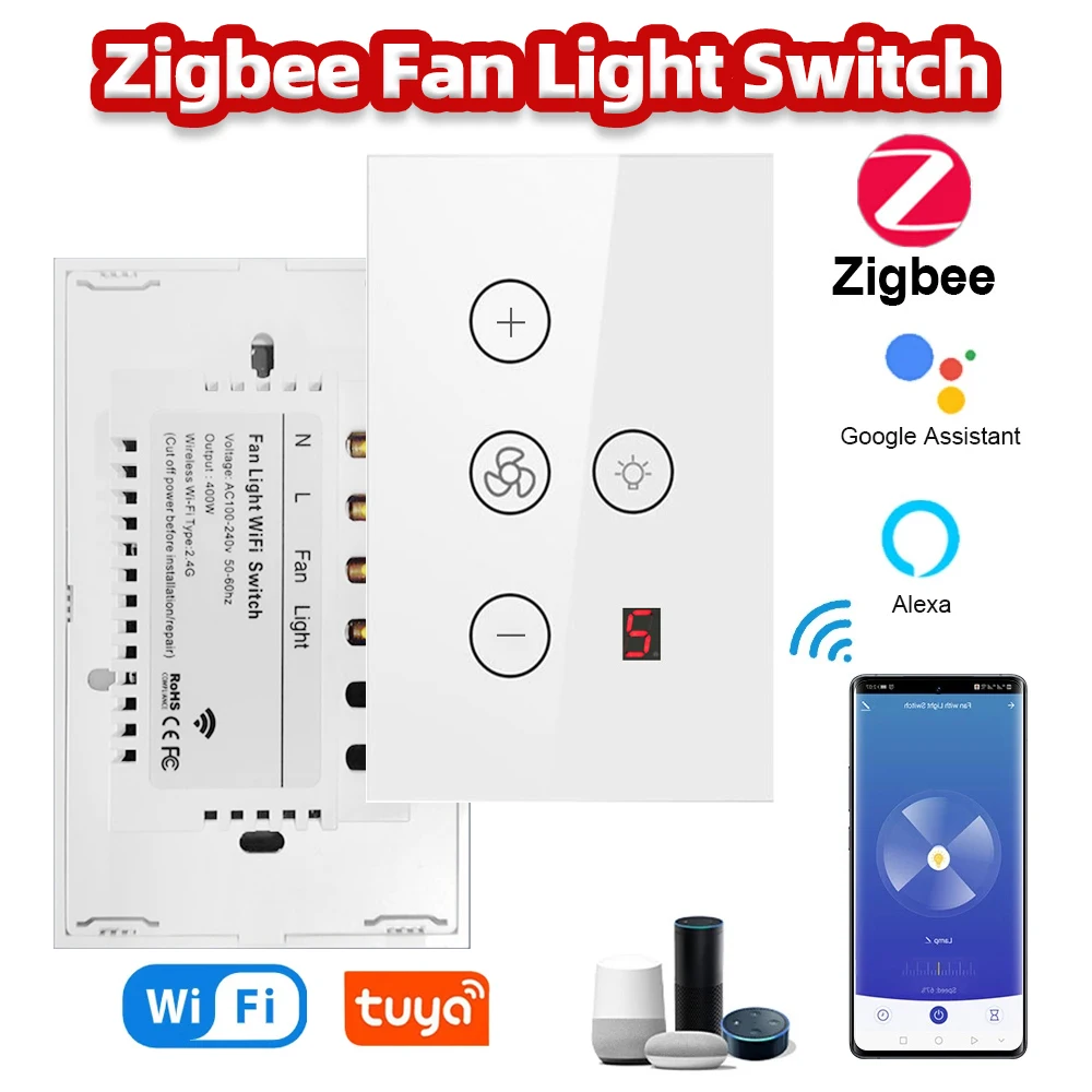 Zigbee Smart Wifi Fan Light Switch ventilatore da soffitto pannello lampada Tuya Remote varie velocità Ajust controllo vocale Alexa Google Home