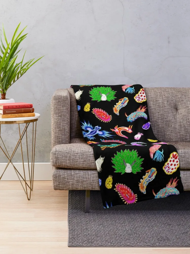 Rainbow Nudibranchs (Sea Slugs) Assortment Throw Blanket Baby Nap Giant Sofa Blankets