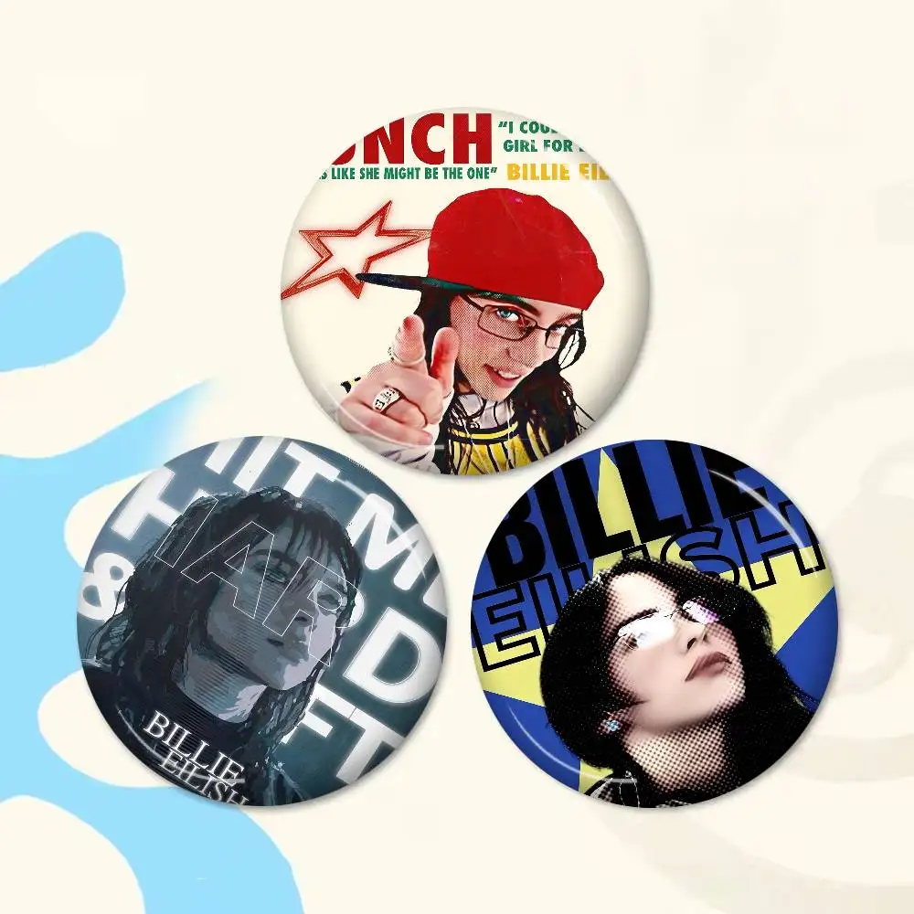 Popular Pop Star B-billie Creative Pins Funny Faces Round Snap-in Brooch Badge Backpack Hat Accessories Jewelry Gifts