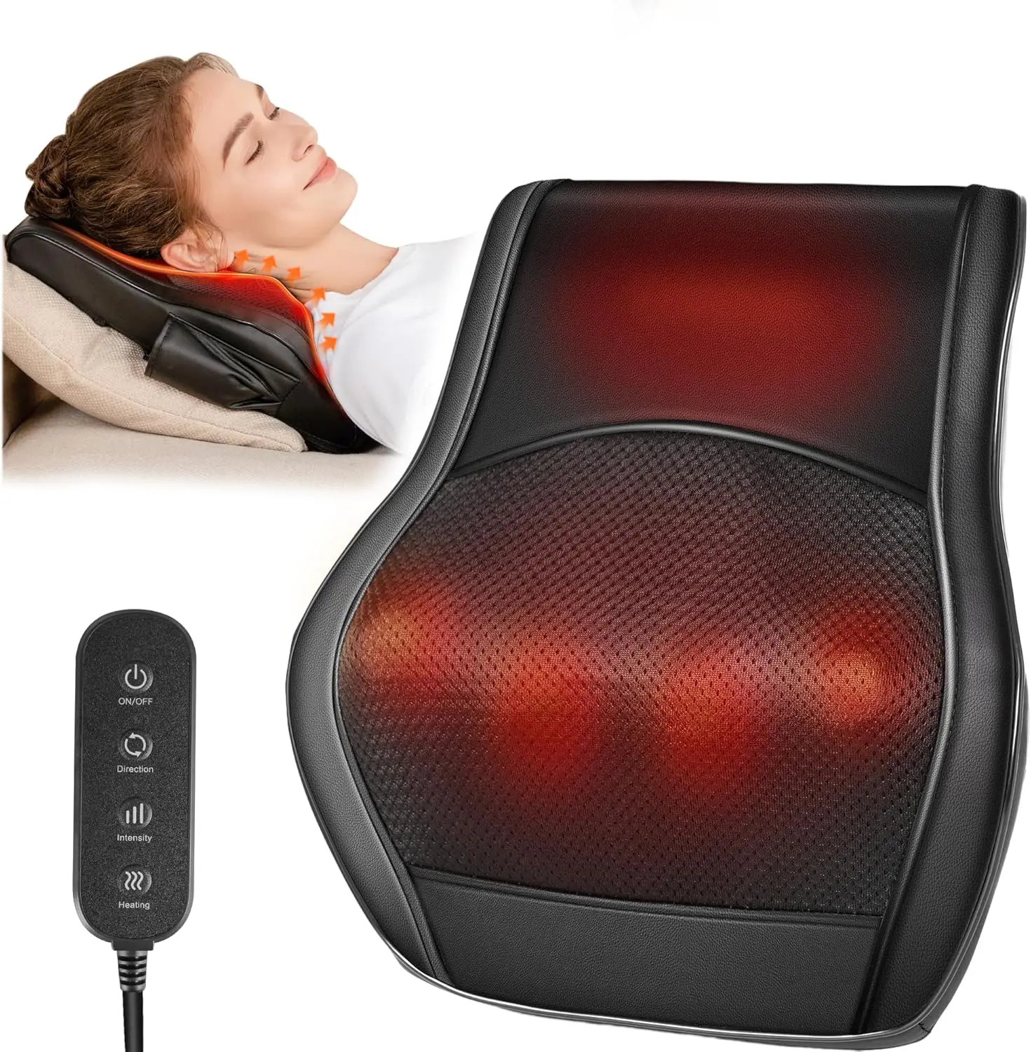 

Deep Tissue Shiatsu Massager with Heat for Neck, Back, Shoulder, and Leg Pain Relief - Bi-Directional Rotating Head