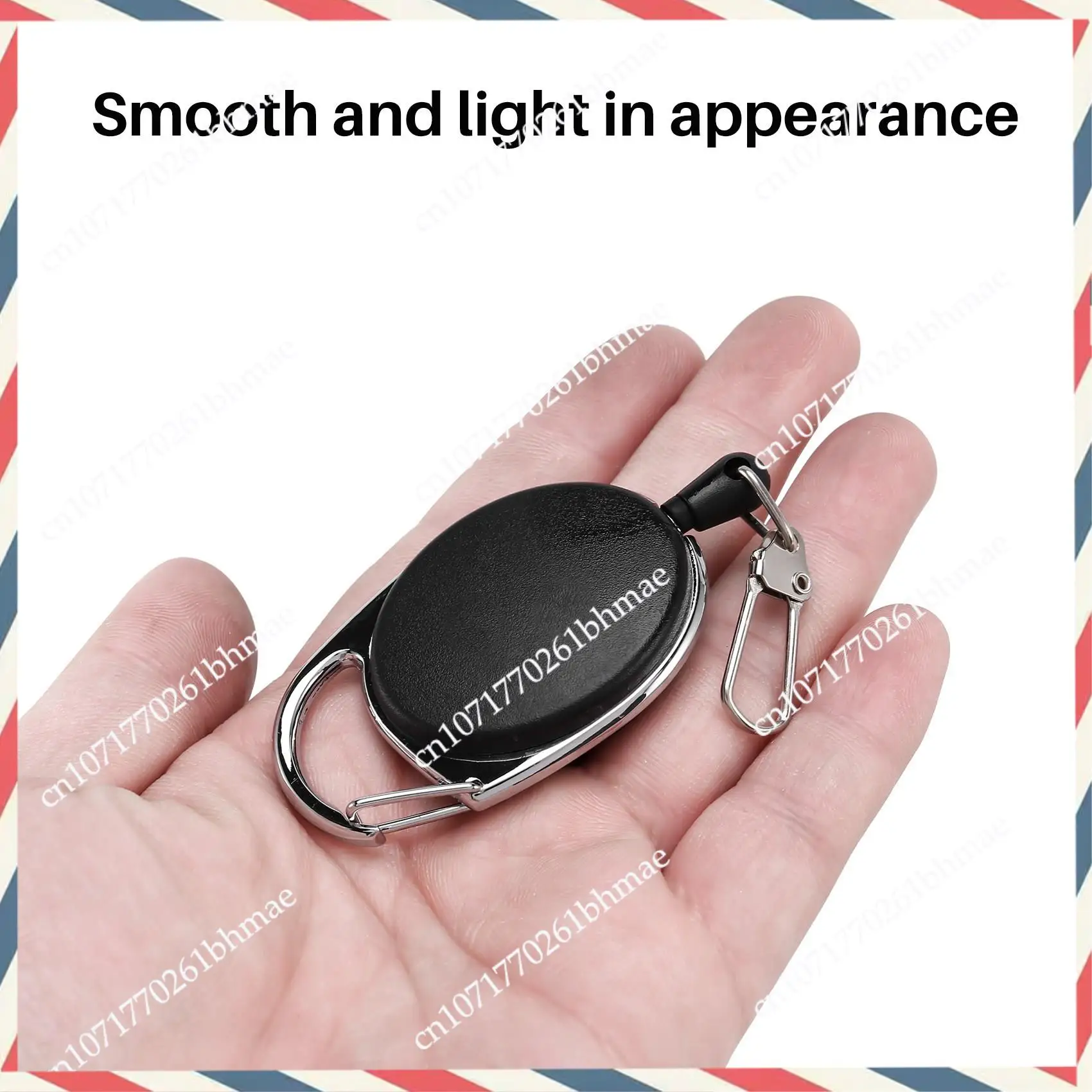 -A21Z Heavy Duty Retractable Carabiner Badge Tinker Reels 60Cm Pull Wire With Key Ring Clip Black