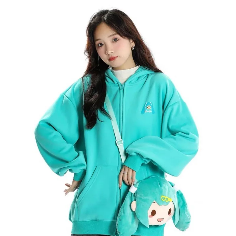 Hatsune Miku cute creative long ear hooded sweatshirt jacket holiday gift cartoon anime movie character casual loose cardigan