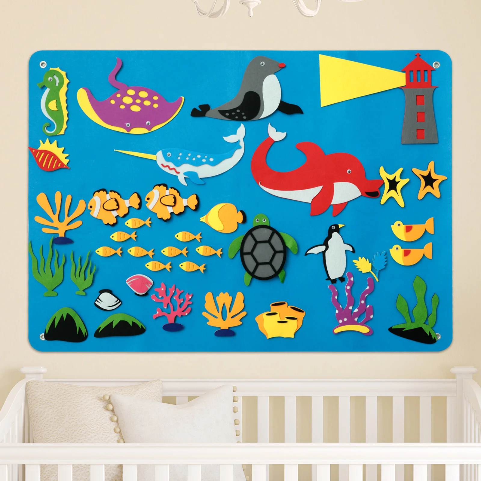 Felt Story Board Solar System Felt Story Board Kit Reusable Felt Board Sea-life Story Interactive Toy Wall Hanging Gift for Kids