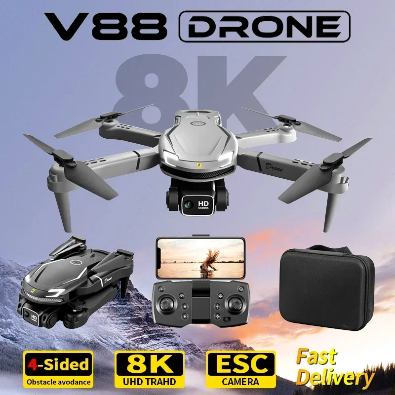 8K HD V88 Dual Camera Drone One Click Emergency Stop Obstacles Aerial Photography Remote Control QuadcopterOutdoor Gift Toys