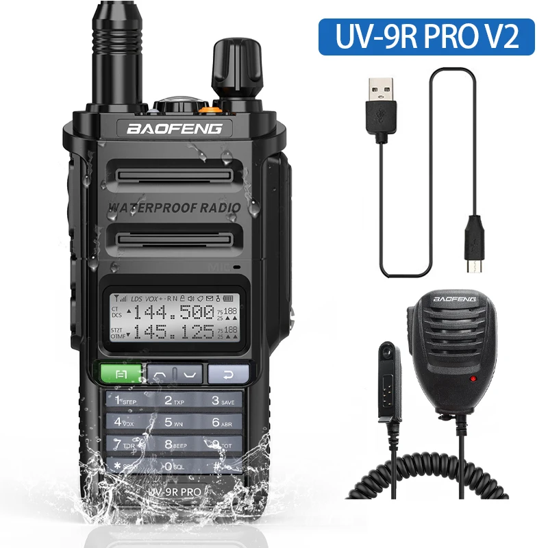 Principal! UV-9R Pro V1 V2 À Prova D 'Água IP68 Walkie Talkie Tipo-c Carregador Poderoso UHF VHF Longo Alcance UV-9R Plus Ham CB Rádio