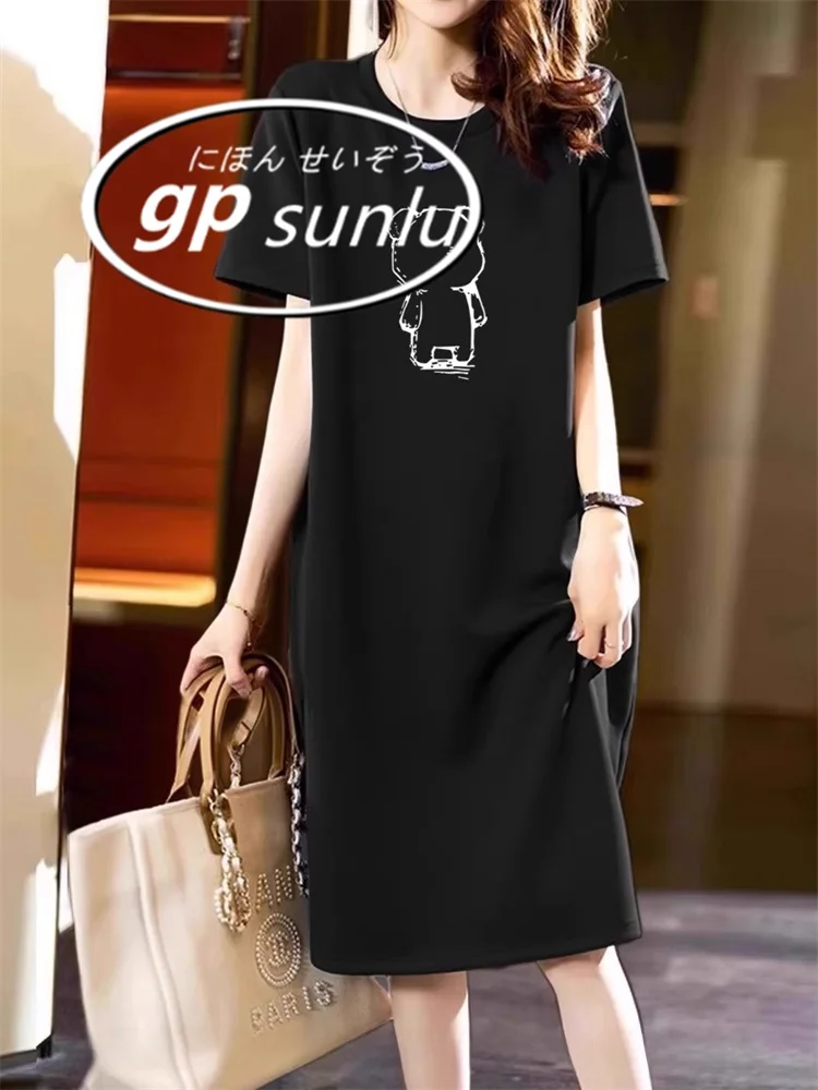 Korean Style Pure Cotton Short Sleeve T-Shirt Nightgown Women's Loose Mid-Length Dress Home Clothes Summer Home Fashion