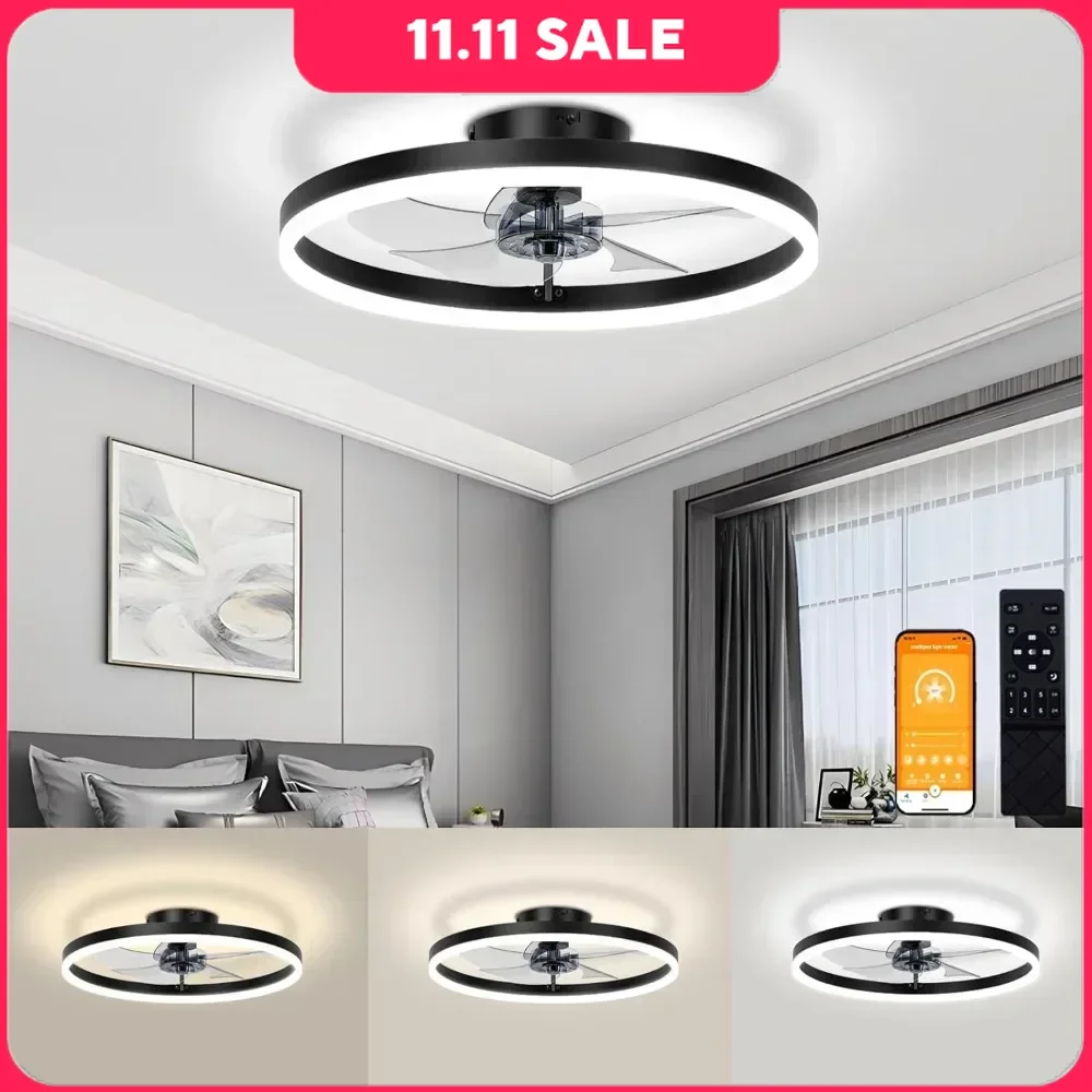 

Ceiling Fans with Lights and Remote, 3000K-6500K Dimmable Bladeless LED Fan Light, Ceiling Fans