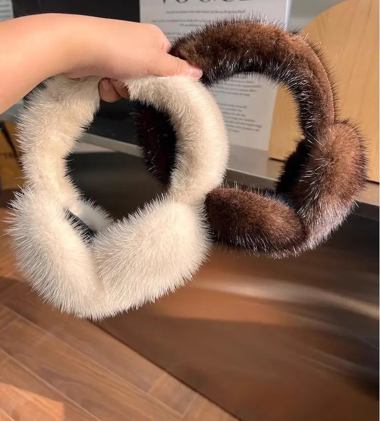 Mink Fur Earmuffs para mulheres e meninas, 100% natural, quente, luxuoso regalo de orelha, protetor de orelha macio, inverno, novo