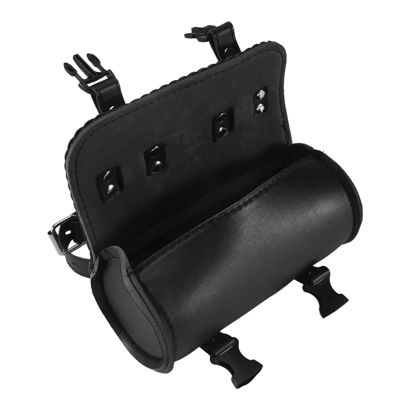 

A11M-Motorcycle Fork Bag PU Leather Bicycle Handlebar Tool Pouch Sissy Bar Roll Storage Bag Saddle Bag, Universal