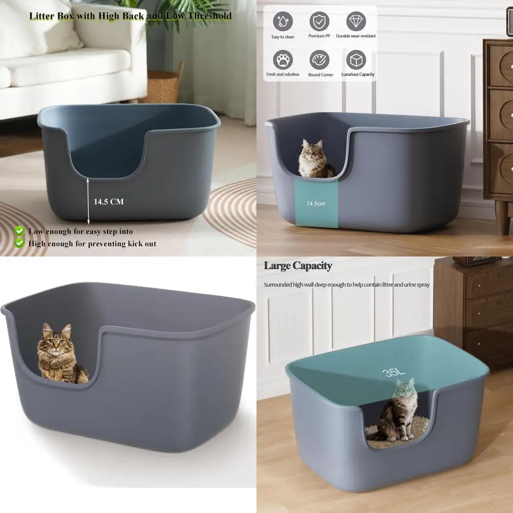 

Очень большой лоток для кошек с высокими бортиками и низким входом, 22.2x14.9x12 дюймов, с глубокими стенками для крупных кошек (серый)