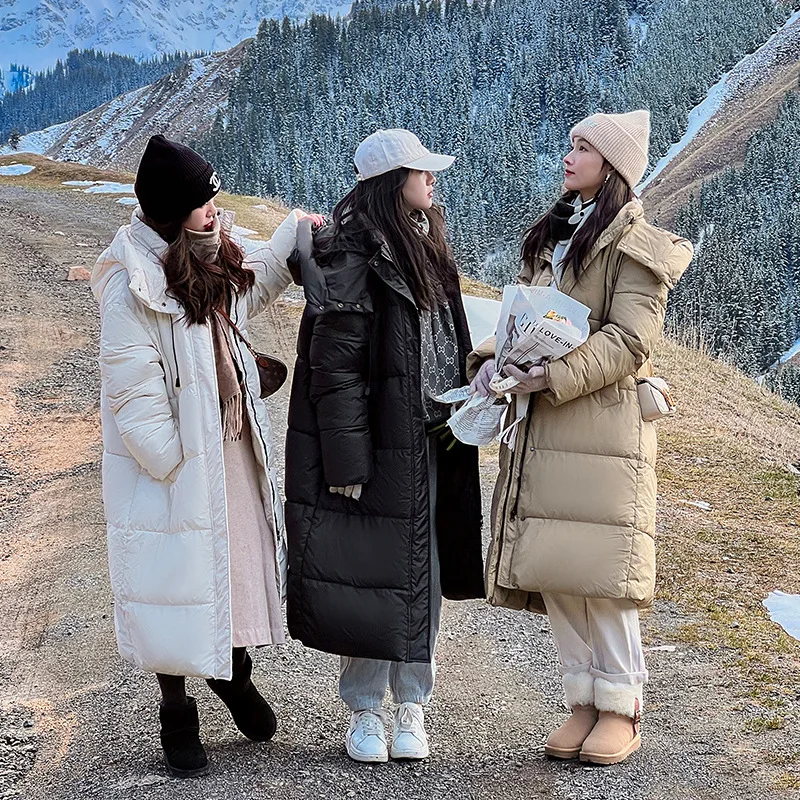 Y2K Vintage Korean Women Long Faux Fur Collar Parka Winter 2026 Warm Thick Cotton Padded Overcoat Casual Atmosphere Outerwear