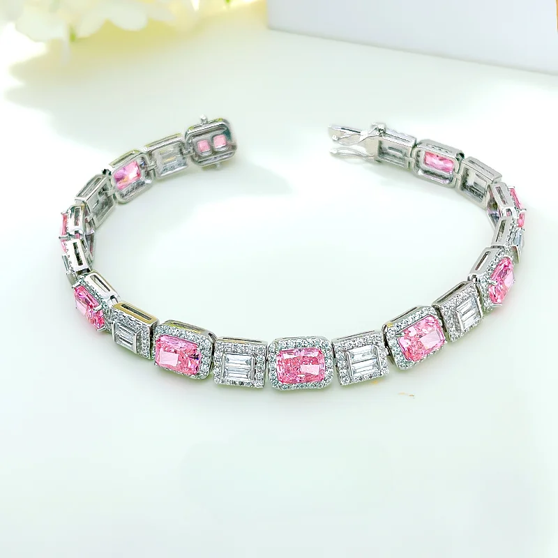 

Simple and Sweet 925 Sterling Silver Colorful Diamond Bracelet Inlaid with Small Style Design, Versatile for Daily Fashion Women