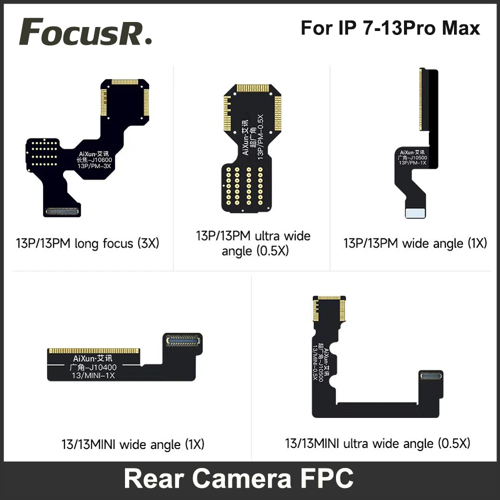 AiXun Rear Camera FPC For iPhone XR 12 Mini 13 Pro Max 14 15 Plus Wide Angle Ultra Long Foucs Back Flex Cable Repair Replacement raptic clearvue для iphone 12 mini 491525