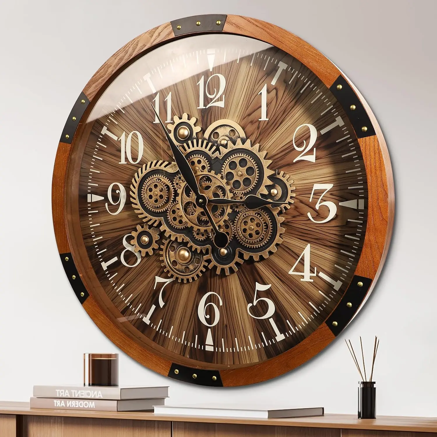 27 inch Large Real Moving Gears Wall Clocks for Living Room Decor