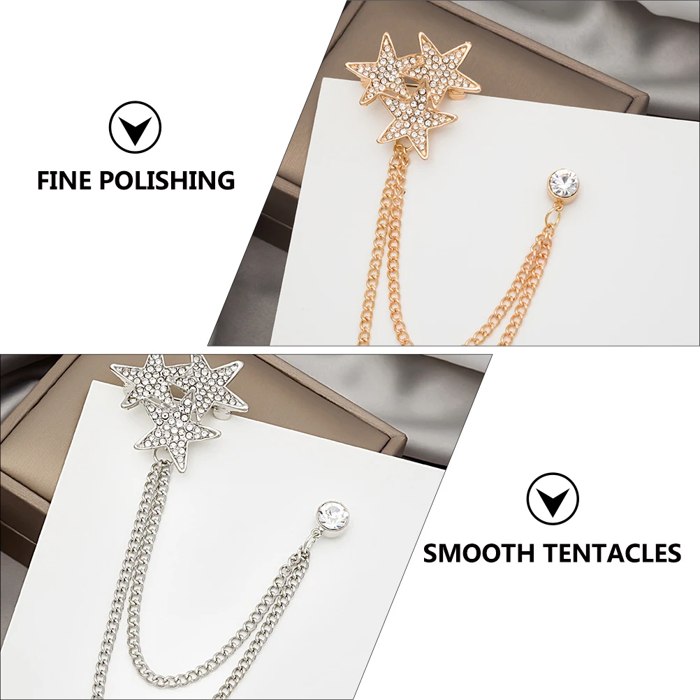 

2 Pcs Star Brooch Mens Suit Accessories Pin Lapel for Employees Brooches Women Chain