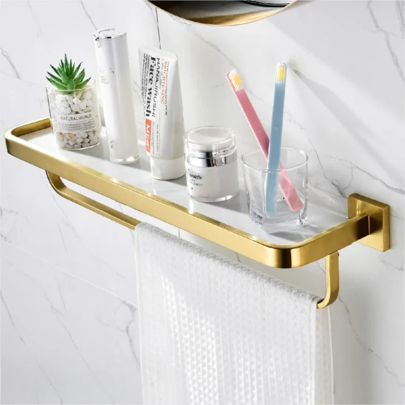 Golden bath towel rack 304 bathroom towel rack non-perforated copper toilet shelf washstand wall pendant