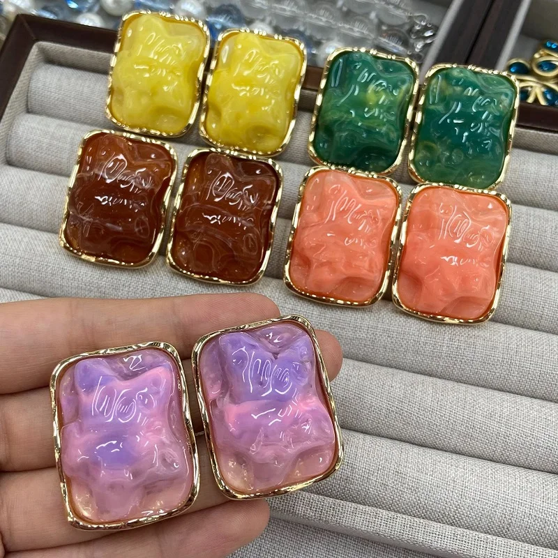 Various Colors Water Ripple Square Stud Earring Women Girls Gifts Fashion Jewelry Accessories Hot Sale Party Gift 2026 New Style