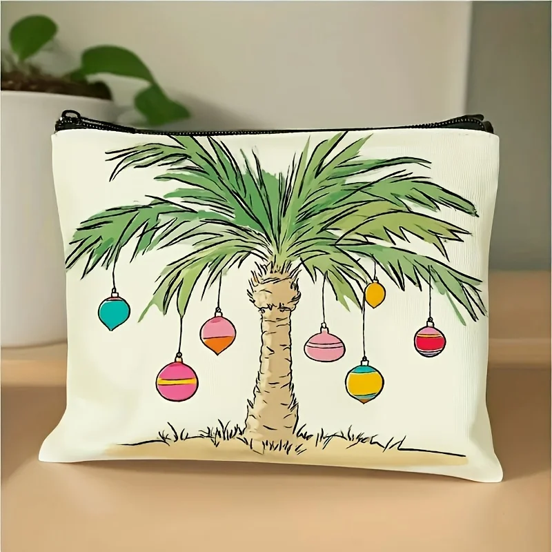 Makeup Bag with Palm Tree and Colorful Ornament Print Suitable for Women s Travel Use Storage Pouch Fashion Travel Bags