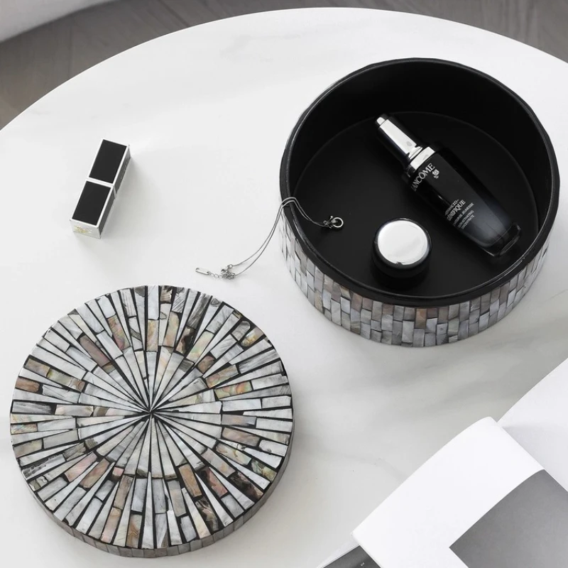 Natural and Colorful Shell with Lid Storage Box, Round Jewelry Box for Home Desktop, Dust-proof and Protective Jewelry