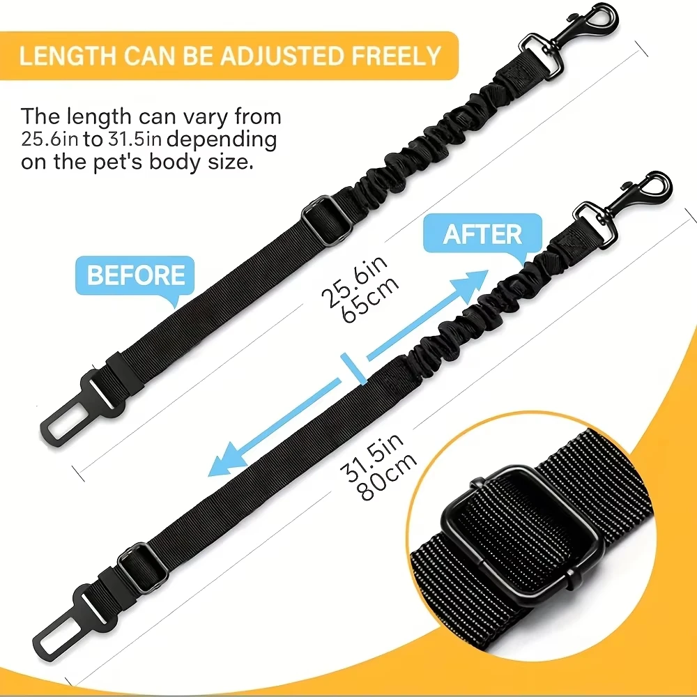Dog Seat Belt Retractable Dog Car Harness 1 Pack Adjustable Elastic Bungee Buffer Heavy Duty Durable 360 Degree Swivel